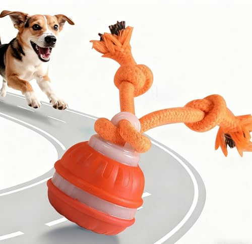 Supore Juguetes para Perros, Pelotas para Perros Interactivos, Juguetes Perro de Salto Automático, Inteligente Pelota Interactiva Perro con Cuerda para Pequeños y Medianos (Naranja)