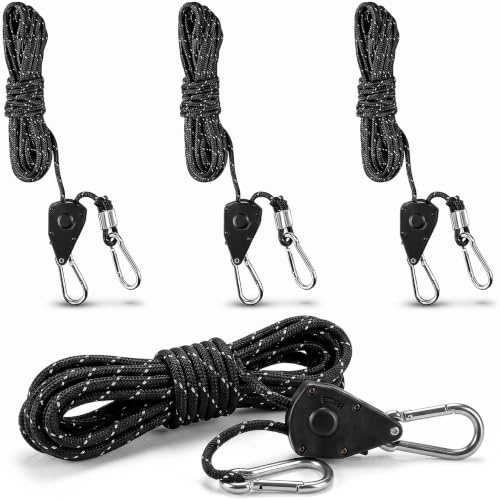 kodivenj 4PCS Reflective Guy Ropes 4 mm with Pulley Locking Tensioner | Tent Camping Cord,4M Heavy-Duty Guide Buckle Rope, TentGuy Ropes for Awning Outdoor TentTarp Gazebo Hiking Awning Picnics