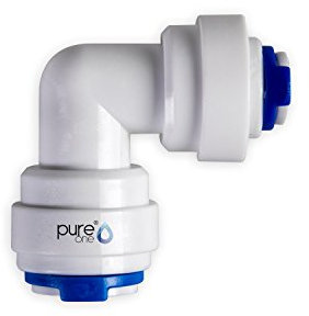 PureOne QF-04B Quick-Fitting - Schnellverbinder 1/4 auf 3/8 Zoll. Ausführung: Ellenbogen | L-Form. Schlauch-Zubehör für Umkehr-Osmose, Wasser-Installationen oder Kühlschranksysteme