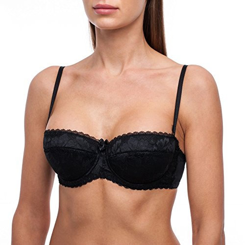 frugue Damen Balconette Push-Up BH Multiway-Trägern / abnehmbaren Trägern, Trägerloser-BH mit Bügel, Push-up-BH Extrem- Gr. 75B, Schwarz