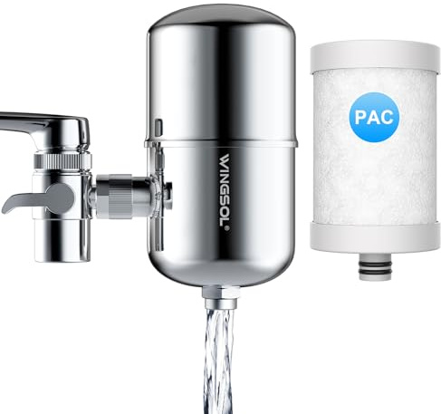 WINGSOL Stainless Steel Water Filter for Sink Faucet, NSF/ANSI 42&53, 360° Rotating Tap Purifier Reduce PFAS, Lead, Chlorine & Microplastics, 350 Gallons Long-Lasting Reinforced Housing Built-to-Last