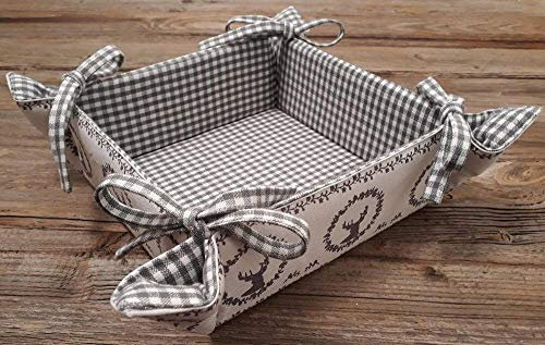 matches21 Cestino per Il Pane in Tessuto Quadrato da Legare Stile casa di Campagna Resi a Quadretti & Motivo Cervo per Cucina e Tavolo 20 x 20 cm 3 Colori