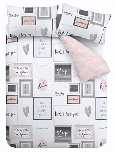 Catherine Lansfield Sleep Dreams Reversible King Duvet Cover Set with Pillowcase Blush Pink