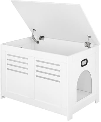 DINZI LVJ Versteckte Katzentoilette mit Klappdeckel, Toilettenmöbel, gute Belüftung, Eingang links oder rechts, geschlossener Katzenklo Beistelltisch, Weiß