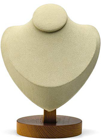 Oirlv Alta Qualità In Legno Collana Display Stand Gioielli Vetrina Display Busto Catena Mannequin (9,5 Cm X 18,5 Cm) (Bianco Crema)