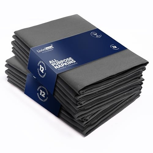 LivinEase Servilletas de Tela de Algodón - Paquete de 12 Servilletas de Mesa Carbon - Servilletas de Tela Grandes Reutilizables 100% Algodón 46 x 46 cm para Mesa de Navidad (Carbón)