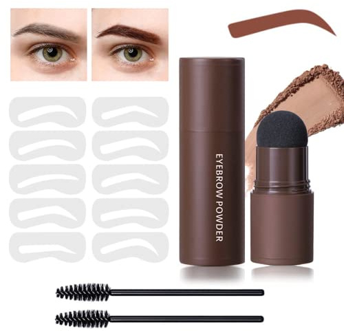 Fashion Base Eyebrow Stencil Kit - Eyebrow Stamp Stencil Kit - 3 in 1 Hairline Shadow Powder with 10 Styles Reusable Eyebrow Stencils, 2 Eyebrow Pen Brushes (Natural brown)