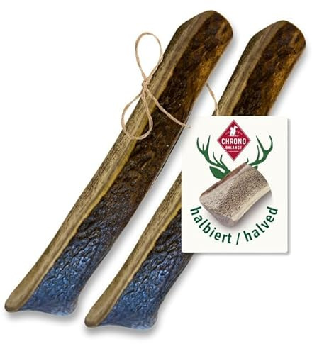 ChronoBalance-S Bois de Cerf pour Chien, Lot de 2, Coupé en Deux, Snack 100% Naturel, Soin Dentaire, Jouet pour Chiens, Os sans Produits Chimiques