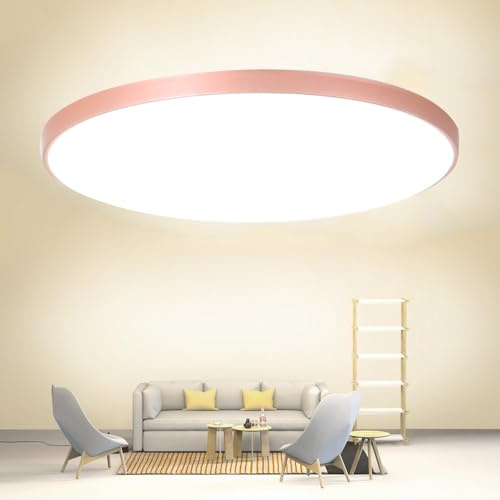 Mengjay LED Taklampa Dimbar 3000K-6000K - Rund Rumslampa för Sovrum, Kök, Vardagsrum, Balkong, Kontor, Veranda - Badrumslampa (Rosguld, 40W)
