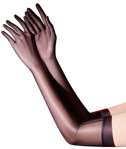 iEFiEL Damen Ultradünne Armstulpen Glänzende Öl Abendhandschuhe Dehnbare Handschuhe Nylon Durchsichtig Handschuhe Cosplay Karneval Party Zubehör Schwarz L