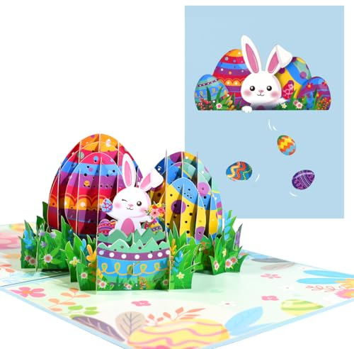 CNLITIHEKA Easter Eggs Pop Up Card, Easter Cards, Easter Bunny Card, Pop Up Easter Greeting Card, 3D Happy Easter Cards with Envelope and Blank Note.