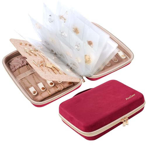 ProCase Portagioie da Viaggio Donna/Uomo, Grande Porta Gioielli Ragazza, Scatole Portagioie Organizer Gioielli, Jewelry Organizer per Orecchini Anelli Collane Bracciali Gioielli - L/Vino