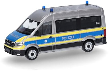 herpa 097796 Modellauto Man TGE Bus Hochdach Polizei Bayern, Miniatur im Maßstab 1:87, Sammlerstück, Made in Germany, Modell aus Kunststoff Miniaturmodell, Mehrfarbig