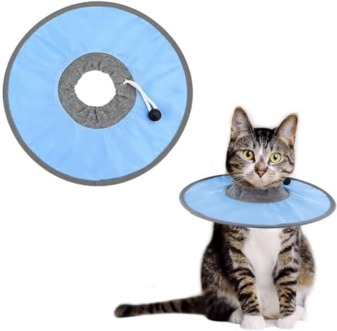 NIYATA Colerette Chat Anti Lechage,Body Chat Post Operatoir Femelle, Récupération Chats,Taille L,Collier de Récupération Chats,Elisabéthain Collerette,pour Chiots,Petits Chiens et Chats(Bleu)