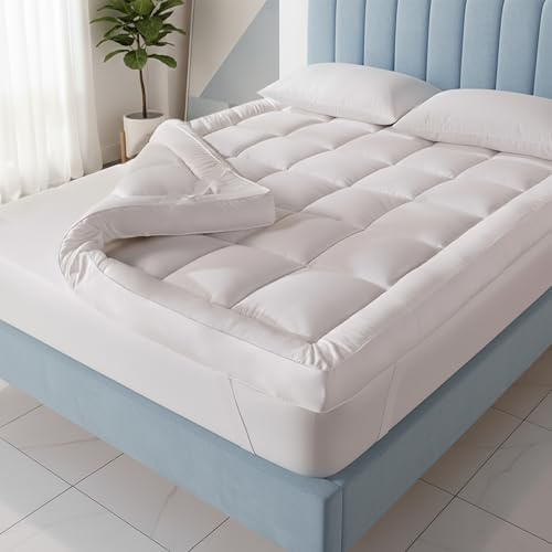 HIGH LIVING Premium Mattress Topper Double Bed 10 cm Thick 1200 GSM – Quilted Ultra Fluffy Microfibre Topper 137 x 190 cm, Extra Deep Breathable Bed with Secure Elastic Corner Straps