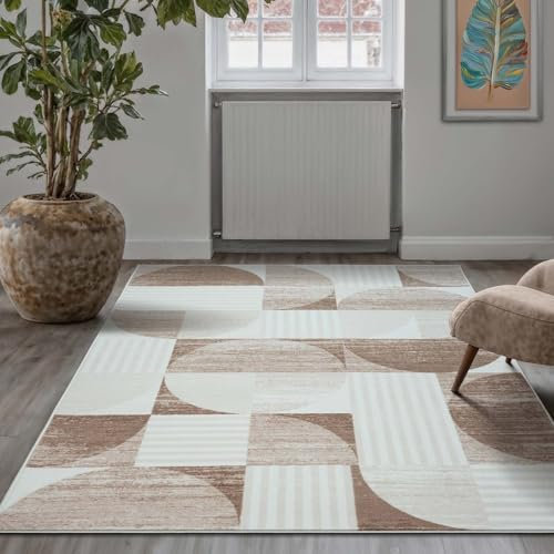 Taracarpet Teppich Kurzflorteppich, Wohnzimmerteppich aus Polyester im Retromuster absolut Modern fürs Wohnzimmer Schlafzimmer Kinderzimmer beige 120x170 cm