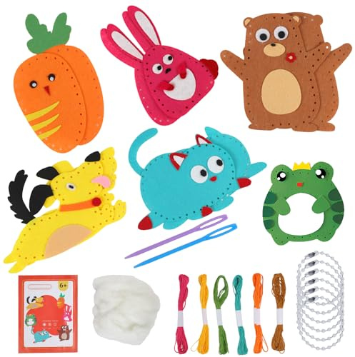 Kids Sewing Kit, First Sewing Kit for Girls & Boys Ages 6-10, Learn to Sew | with 7 Animal Patterns, Felt Craft Kit for Children, Fun Educational DIY Starter Set for Kids