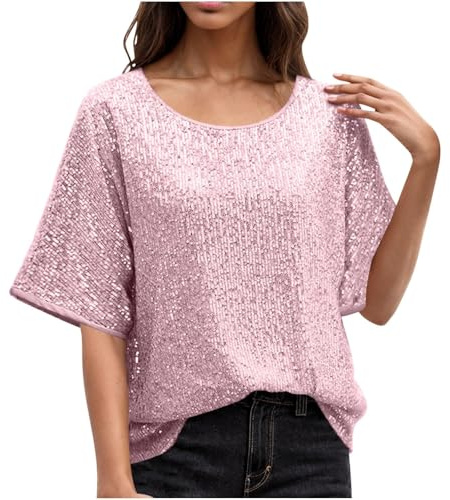 Générique Pull Paillettes Femme Soirée Chemisier Blouse Femme Vêtements Femme Ete Pull Paillettes Femme Haut Paillettes Femme Tunique Noel Femme Haut Femme Soirée Top À Paillettes Femme Rose XXL