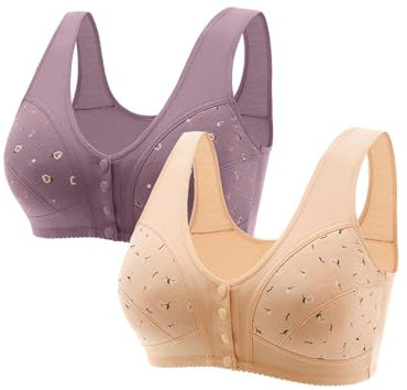 Brasier da donna anziana senza stecche comoda chiusura frontale con bottoni, reggiseno in cotone per donne anziane, trasparente, XXL