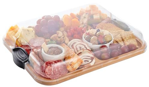 Tablero de Charcutería con Tapa, Tablero de Queso de bambú Portátil de Viajes para Bocadillos, Tablas de Corte de bambú para Cocina, Bandeja de Servicio con Bloqueo, Compartimentos
