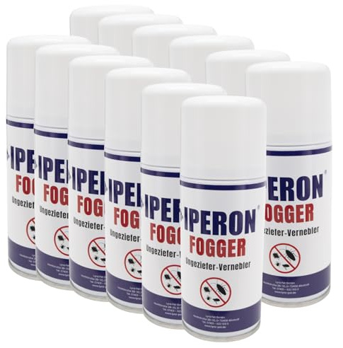 Iperon® 12 x 150 ml Fogger Ungeziefer-Vernebler | Sofortwirkung gegen Ungeziefer | Mit Chrysanthemum cinerariaefolium Extrakt, Geraniol & Zitroneneukalyptusöl | Effektive Bekämpfung von Schädlingen