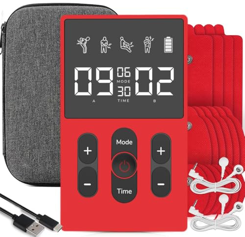 Electroestimulador Muscular, TENS/EMS de Masaje Terapia Maquina | 2 Canales | 12 Modos + 36 Niveles de Intensidad | 16 Electrodos, para Aliviar el Dolor Muscular y Fortalecer los Músculo