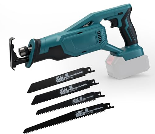 WingFly Akku Säbelsäge für Makita 18V, 0–3200 U/min Säbelsägen mit variabler Geschwindigkeit, 27 mm Hublänge, 4 Sägeblätter, Akku Reciprosäge für PVC, Holz und Metall (ohne Akku)