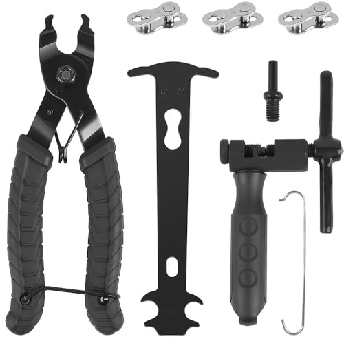 kefeimumu Juego de reparación de cadenas de bicicleta, alicates de liberación rápida, trituradora y comprobador de cadena de bicicleta, 3 pares de eslabones de repuesto, para cadenas de 6 a 10