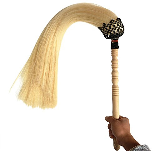 ZooBoo Fly Horsetail Whisk Stick - Chinese Taoist Wudang Buddhism Taiyi Tai Chi Wood Wooden Handle Horse Tail Qi Gong Martial Arts Weapon Fuchen Duster - Natural White (Beige, 200g 60cm Tail)