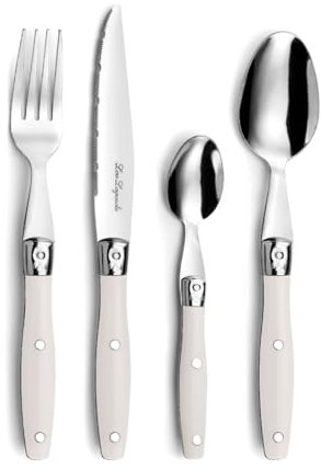 Lou Laguiole 2202CRAF27C40 Theke 24-teiliges Besteckset, Edelstahl, Creme