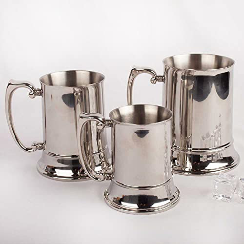 FranquiHOgar - Jarras de cerveza grande de acero inoxidable con asa, taza metálica medieval (3 Jarras)