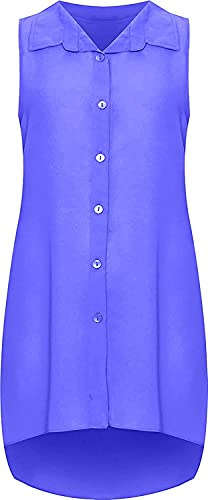 STAR FASHION Sleeveless Chiffon Uneven Hem Shirt Top Plus Size Loose Fit Asymmetric Tunic Top Blouse Stretch Fitting Button Down Chambray Shirt for Woman, Royal (UK 14 – 28)