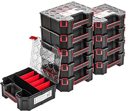 10x Boîte à outils modulée pour petites pièces – 243 x 284 x 105 mm - Boîte de rangement avec couvercle transparent, coffret de tri, boîte à outils, coffret de rangement avec compartiments amovibles