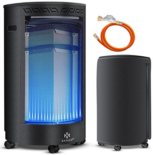 KESSER® Calentador de Gas de cerámica 4200W, Manguera de Gas, Incl. regulador de presión de Gas, Calentador de Gas Incl. Cubierta Protectora, Quemador de cerámica infrarrojo, negro