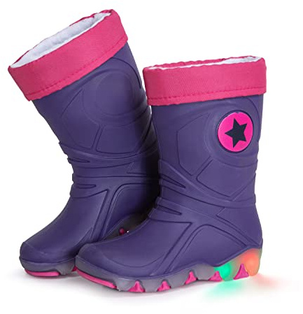 CLUB4BRANDS Rain Boots for Children | Wellies with Detachable Warm Lining | Sole with LED light up effect | Reflective Details by 3M™ Scotchlite™ | Made in Italy (8-9 UK / 26-27 EU - Violet/Fuchsia)