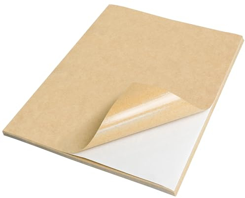 NATURALABEL 50 Sheets Printable Kraft Sticker Paper for Laser & Inkjet Printers - Full Sheet Self-Adhesive Craft Labels, Matte, Letter Size (8.5 x 11)