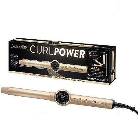 Demeliss Saint Algue Boucleur Pliant Curl Power 25 mm - Pliable 180° - Tous Types de Cheveux - 10 Températures - Écran Digital - Gant Thermorésistant Inclus - Cordon 2 m - Fer à Boucleur Cheveux