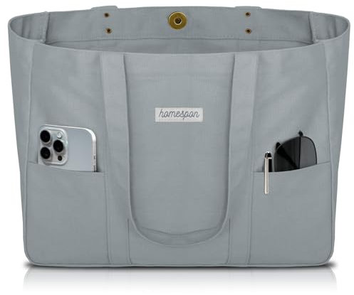 HOMESPON Canvas Tote Bag Damen Handtasche Groß Shopper Taschen Umhängetasche mit Laptop Fach (Grau)