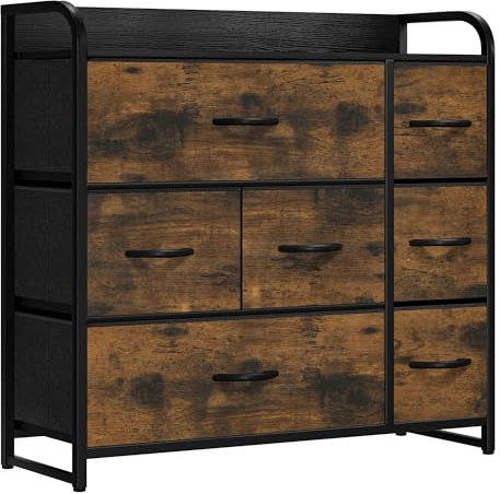 YITAHOME kommode mit Schubladen, Schrank mit 7 Schubladen aus Stoff, Aufbewahrungskommode Modernen Stil für Schlafzimmer, Wohnzimmer,Flur, rustikal braun