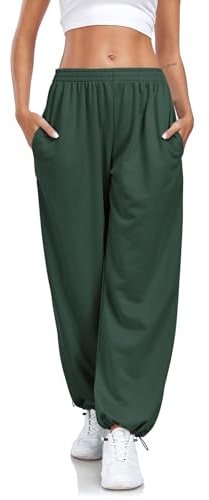 Enwokran Pantalon de Jogging Femme Pantalon de Survêtement Ample avec Poches à Taille Haute élasticité Sudation Réglable Casual Pant Pantalon de Sport D'été à Jambes Larges