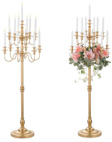 Sziqiqi Candelabra Or Grand pour Mariage : Support à Bougies Vintage à 13 Bras 130cm de Hauteur Grand Candelabra à Mèche pour Sol 2 Pièces pour Décoration d'anniversaire de Fête de Dîner de Salle