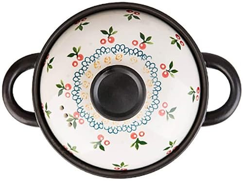 ABNNHK Cocotte, pentola di Terracotta in Ceramica per Riso, casseruola, pentola per stufato Piccola, sicura per Uso Domestico, Padella per brasare, Ciliegia 2