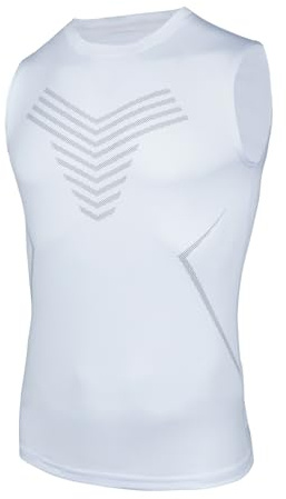 AMZSPORT Herr kompressionslinne ärmlös funktionella skjortor baselayer undertröja, 111042-vit, S