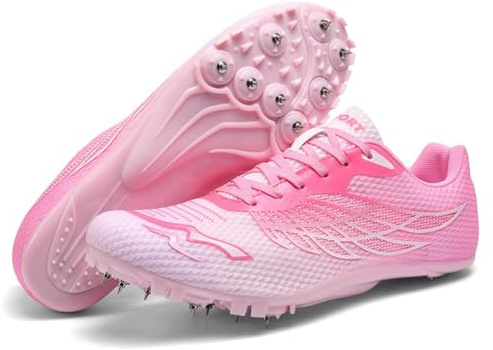 Airloc Men's & Women's Track & Field Shoes - High-Performance Mesh-Breathable Racing, Running, & Jumping Spikes for All Ages (Pink,8.5,Women,Men,Narrow,7)