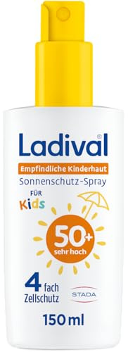 Ladival Spray protettivo solare per pelli sensibili dei bambini, SPF 50+: crema solare per bambini e neonati a partire dai 6 mesi, nutriente, extra impermeabile, con protezione cellulare 4 volte, 150