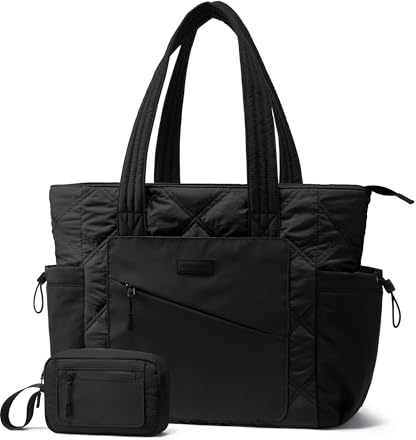 LOVEVOOK Tote Bag Handbags for Women, Large Women's Puffer Totes with Zipper for Ladies Work School Travel Daily Use, Teacher Lightweight Shoulder Hand Bag fit 15.6inch Laptop, Black