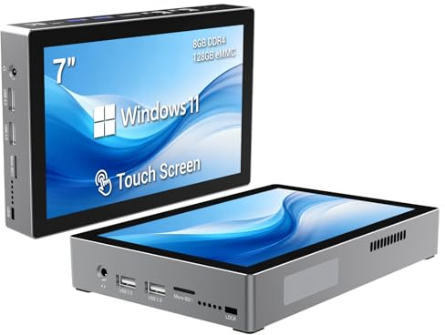 HEIGAOLAPC Mini PC Win 11 Pro, 12th Gen N100 (upp till 3,4 GHz) 7 tums skärm, 8 GB RAM 128 GB ROM, USB-C-brandvägg mikroapparat, WiFi 5 BT 5.0, 4K HDMI-skärm dubbel 2,5 GbE stationär dator
