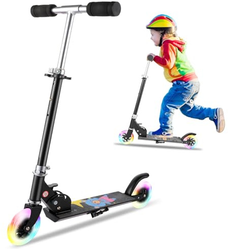 Trottinette pour enfants de 3 à 12 ans, design pliable léger, hauteur réglable à 3 niveaux, conduite fluide et silencieuse, cadeau pour filles, garçons, intérieur et extérieur (noir)