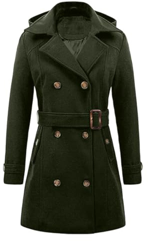 QIUhhpuy Trench Coat Femme avec Capuche Amovible Trench Mi-Long à Double Boutonnage Et à Revers Manteaux ImperméAbles Casual Vestes Printemps Automne avec Ceinture Casual AjustéE Manteaux