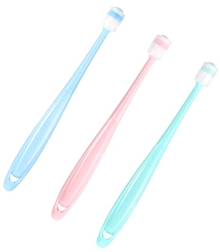 IANFAN Spazzolino da denti per gatti, 3 pezzi, riutilizzabile a 360 gradi, per animali di piccola taglia, morbido silicone, adatto per i viaggi, rosa blu verde (6,1 pollici)